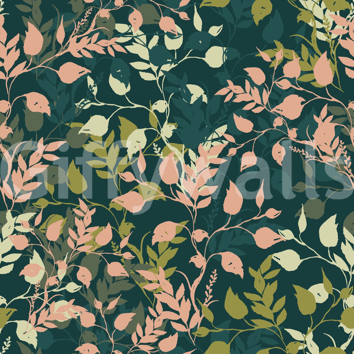 Tapete mit botanischem Blattsilhouetten-Motiv „Midnight Garden“
