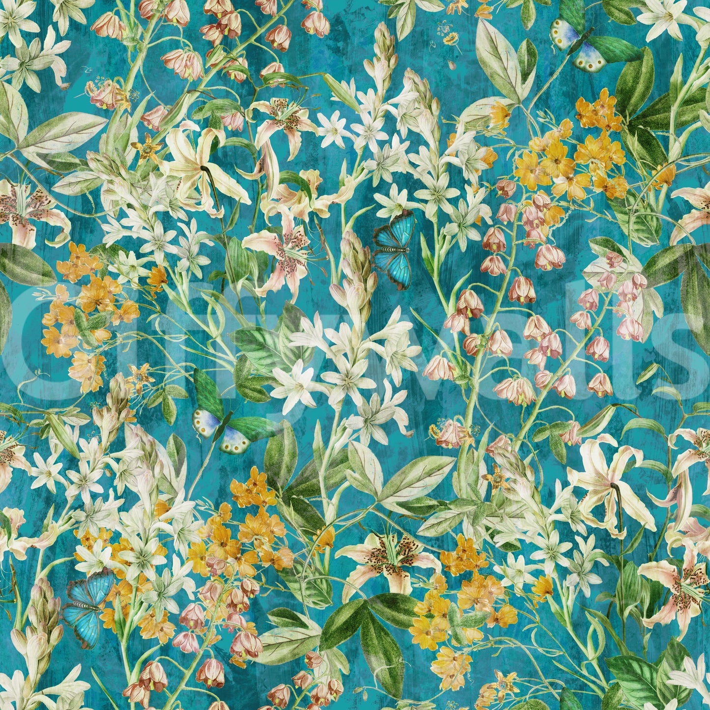 Turkis Eng Botanisk Illustration Tapet