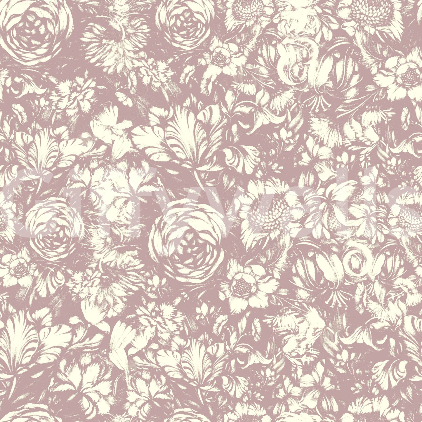 Tapete mit botanischer Illustration in gedämpftem Mauve l