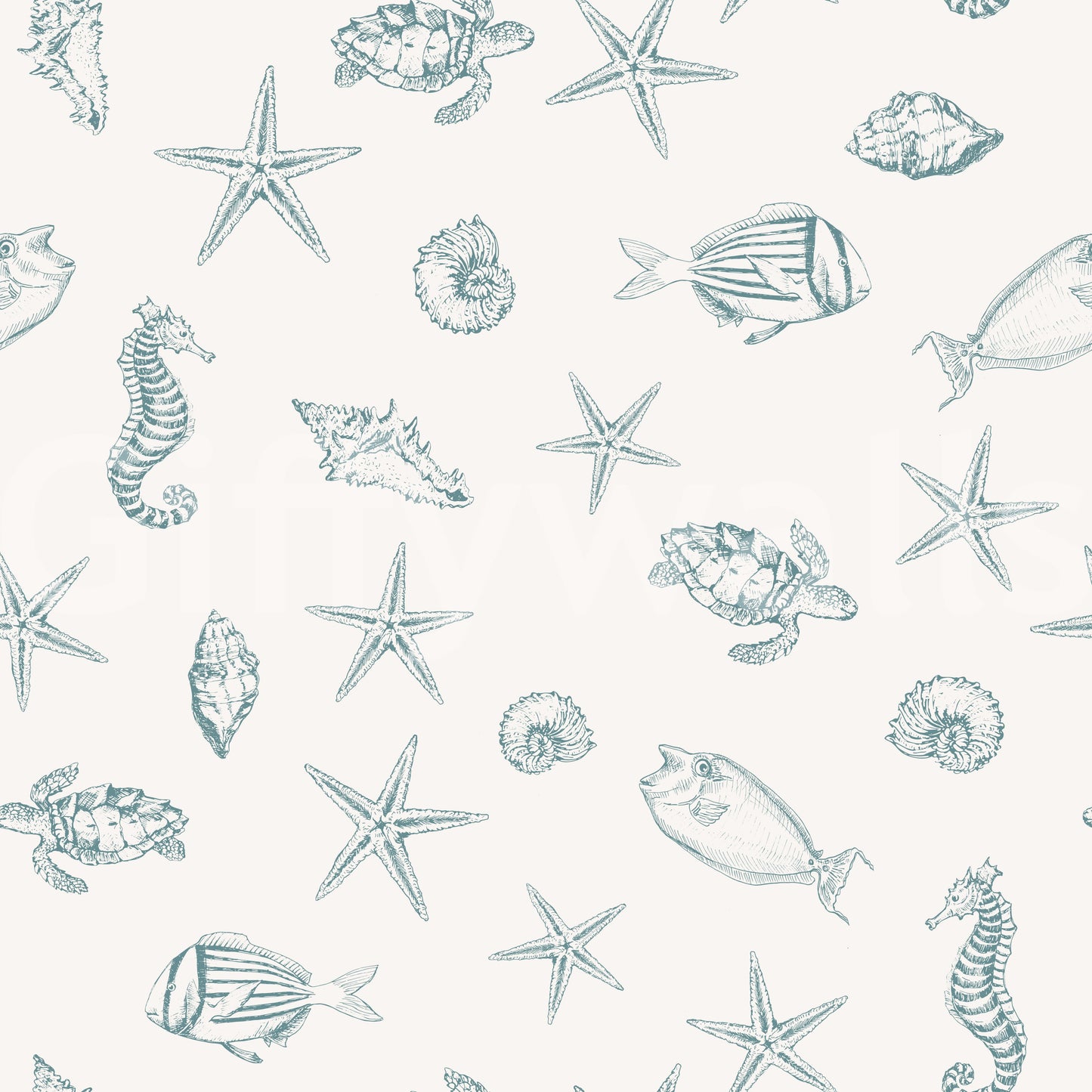 Papel tapiz con patrón de vida marina en boceto oceánico