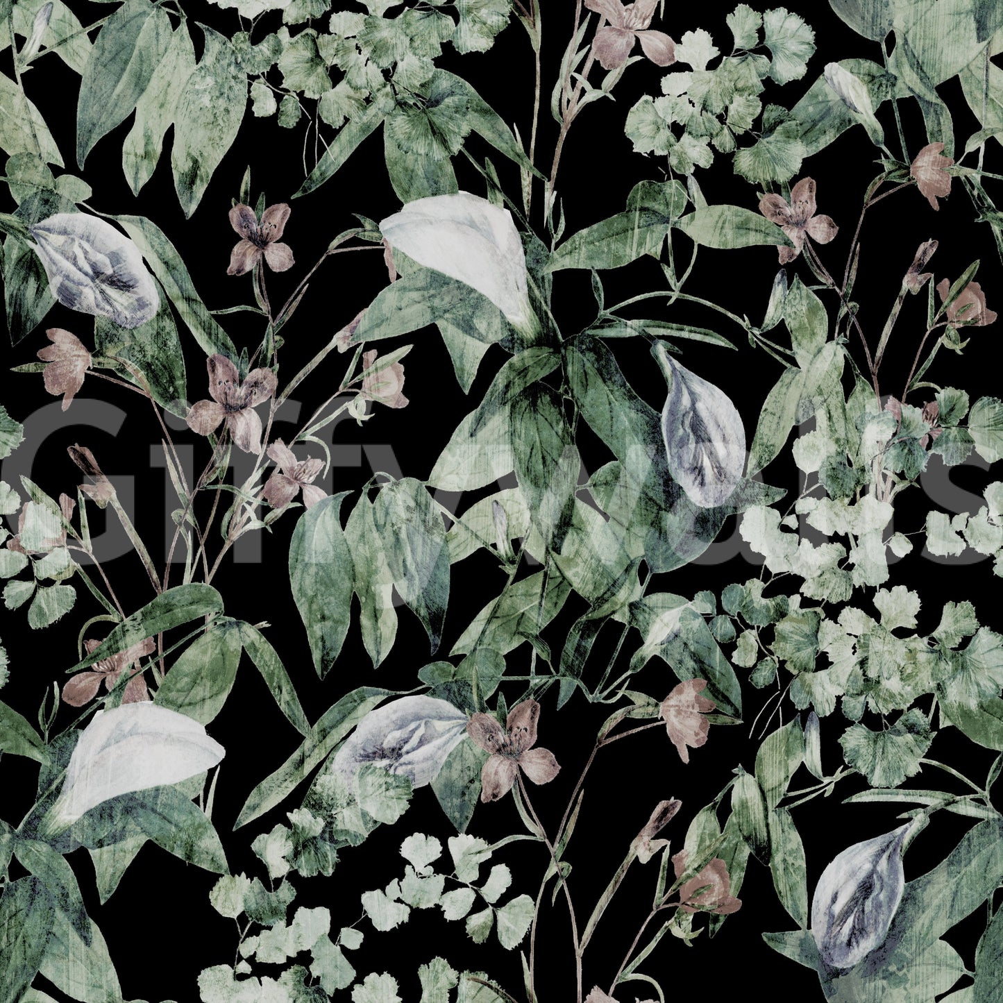 Carta da parati con schizzo botanico notturno