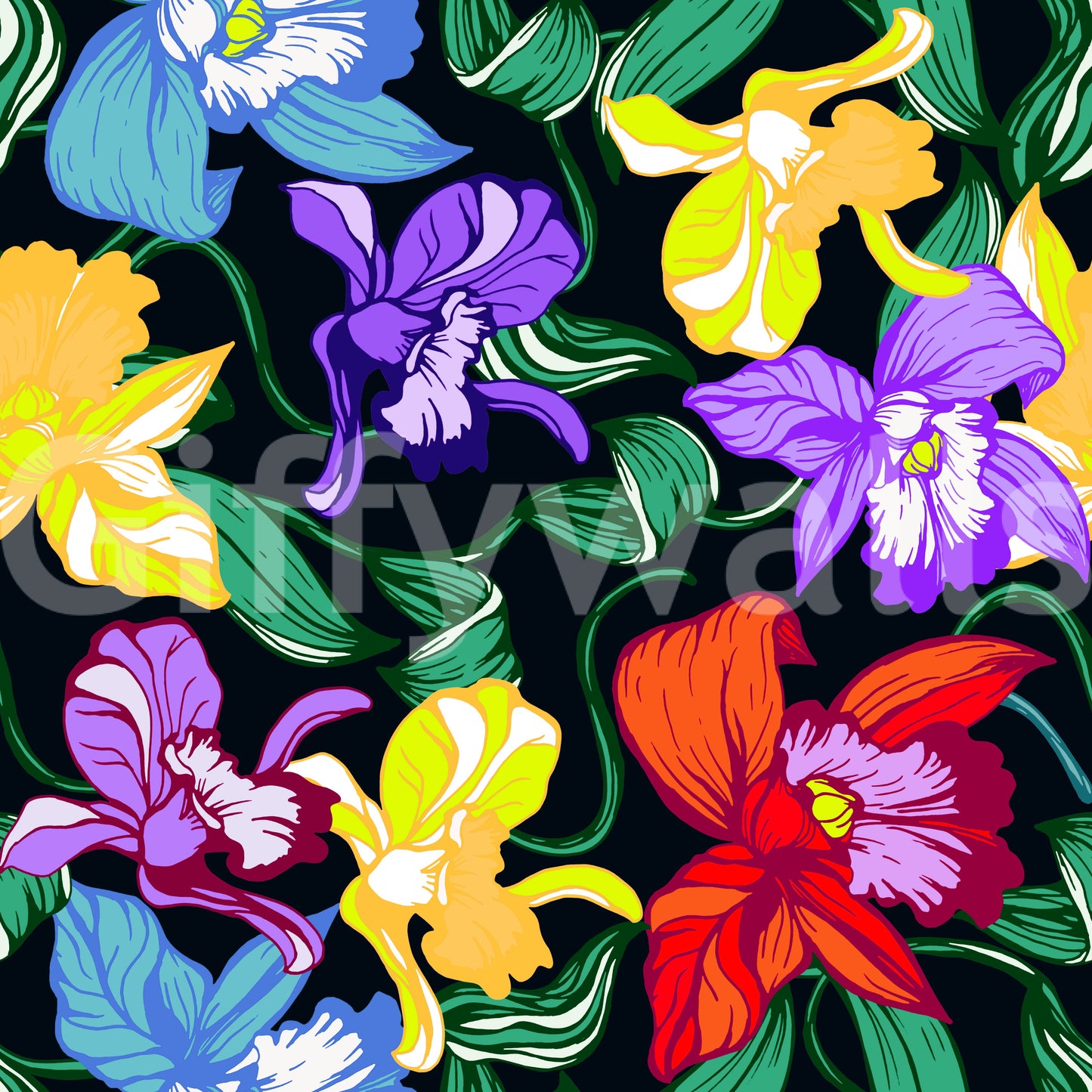 Papier peint à fleurs d’orchidées tropicales éclatantes