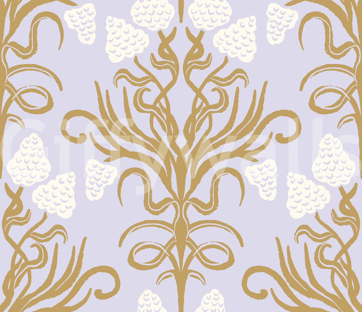 Papier peint botanique Art nouveau doré et lavande