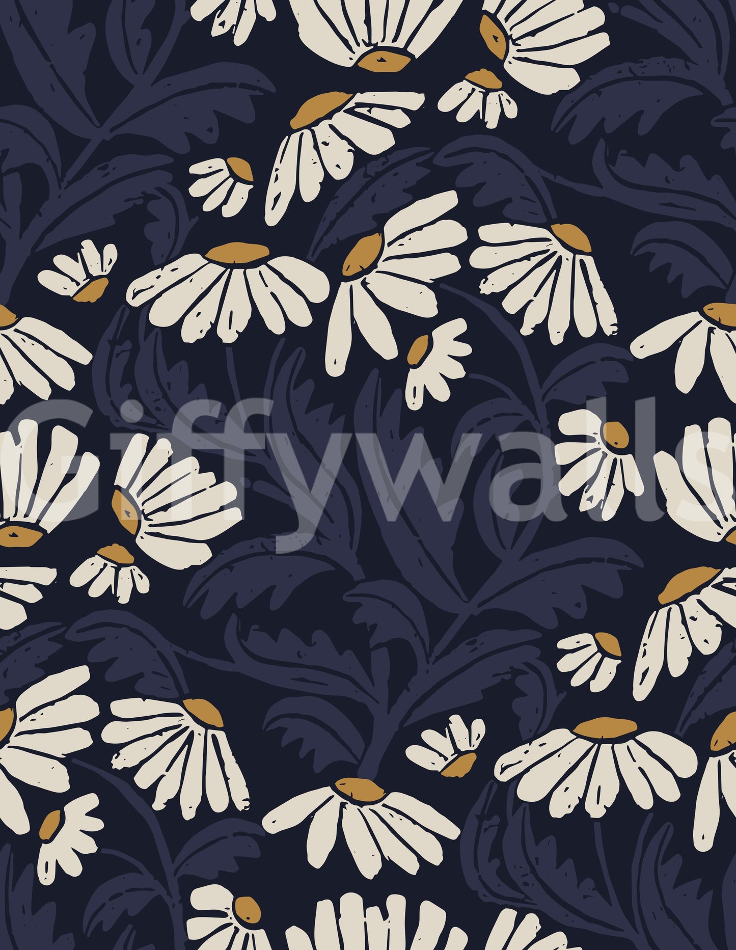 Midnight Daisy Folk Meadow Wallpaper