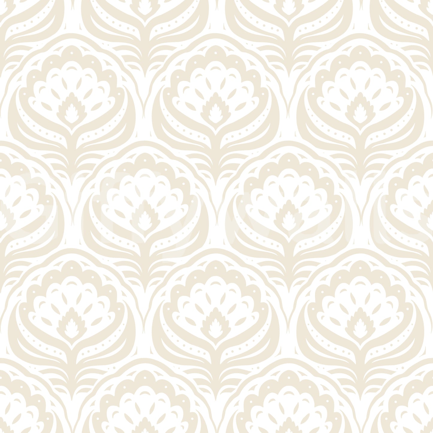 Papel tapiz con patrón damasco ogee color crema