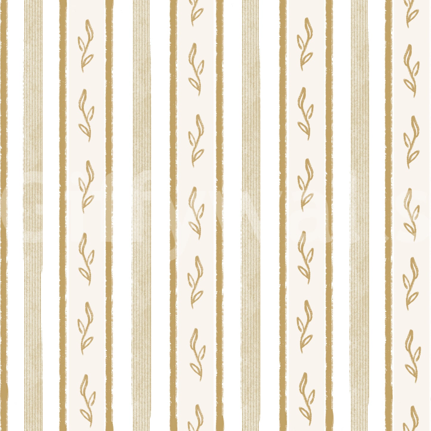Golden Leaf Striped Botanical Wallpaper