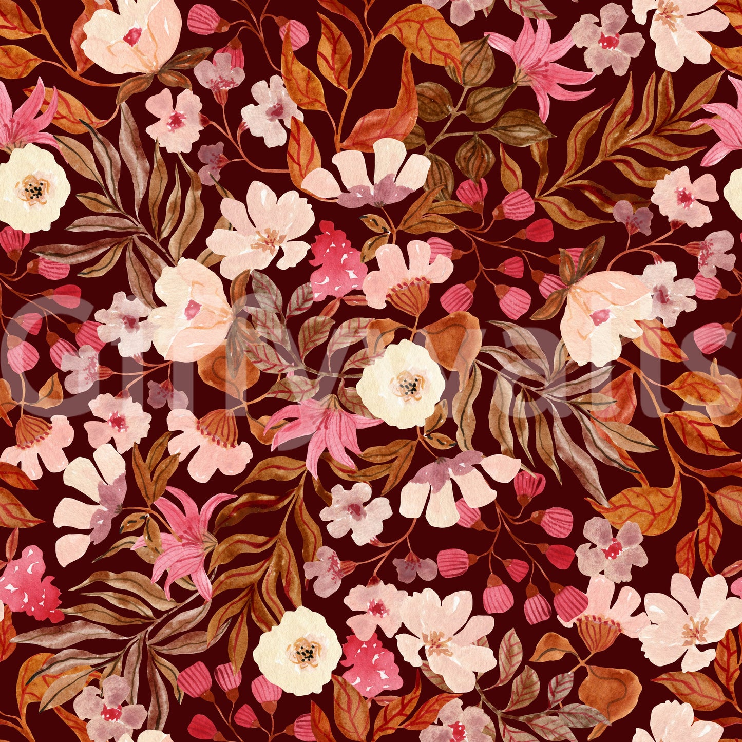 Papier peint Fleurs aquarellées de jardin automnal