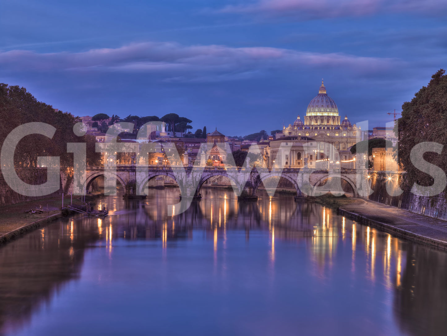 Wandgemälde „Ewige Stadt – Dämmerungsreflexion“