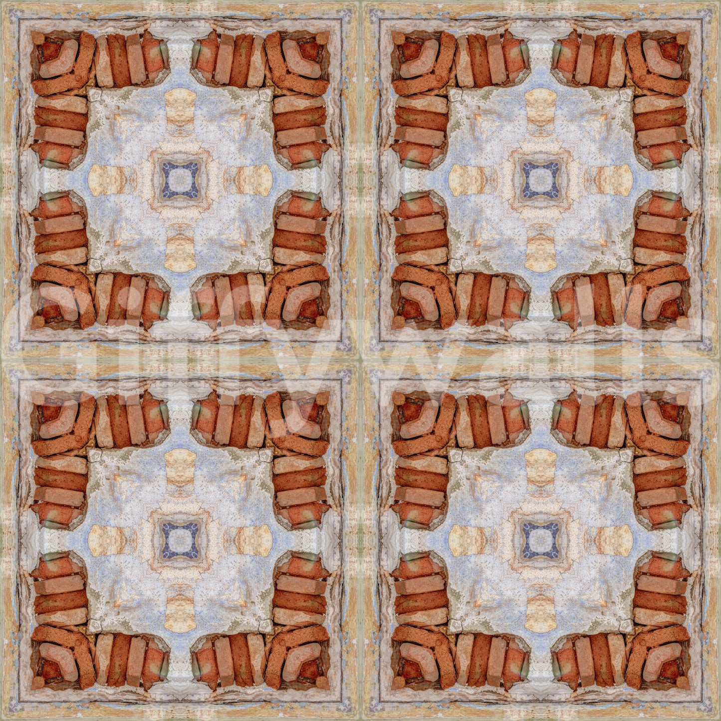 Carta da parati geometrica a mosaico in muratura effetto anticato