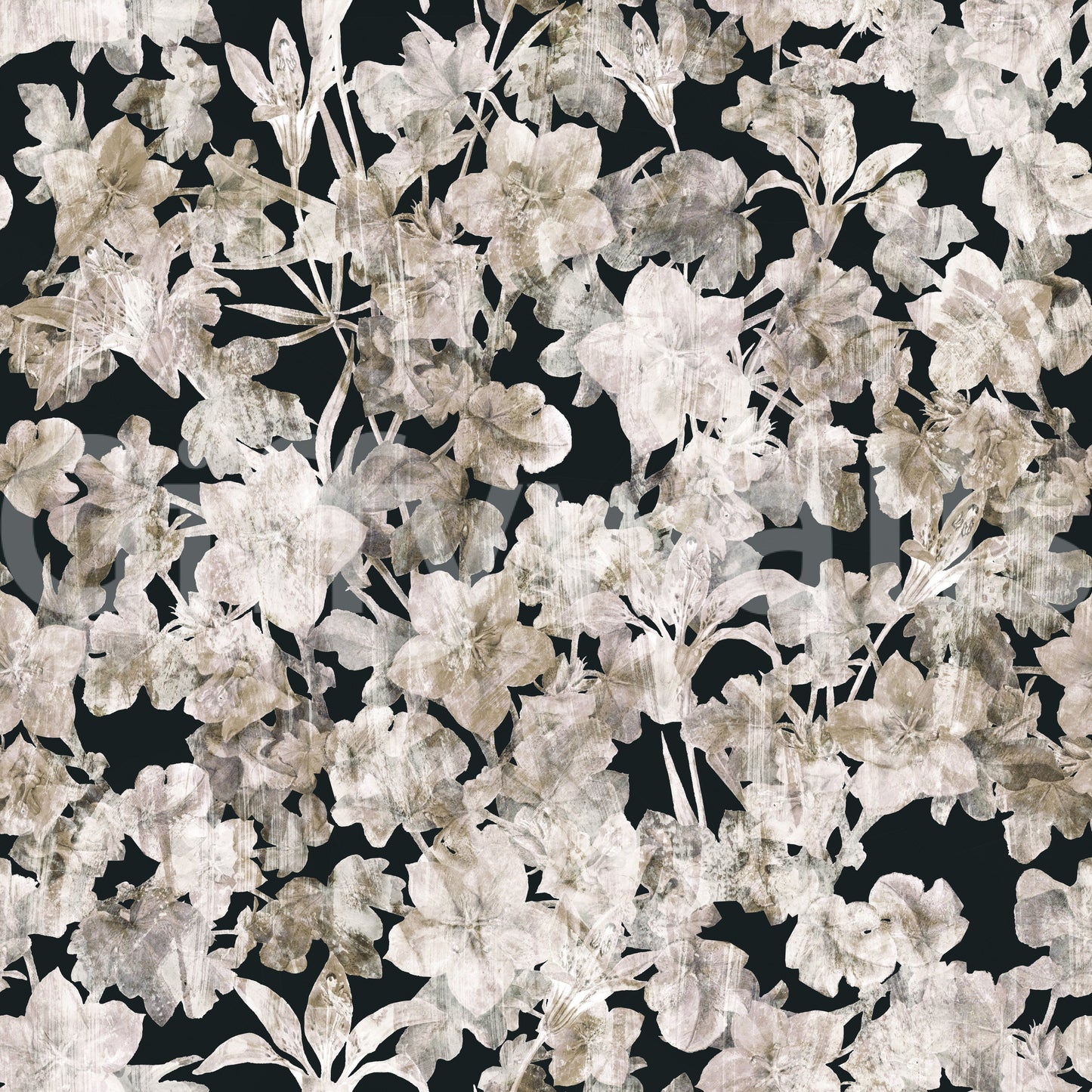 Rustikt tapet med kunstneriske silhuetter af blomster