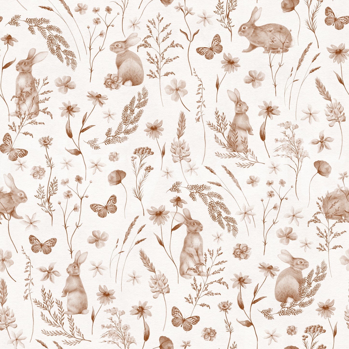Rustic Woodland Rabbit Meadow Wallpaper