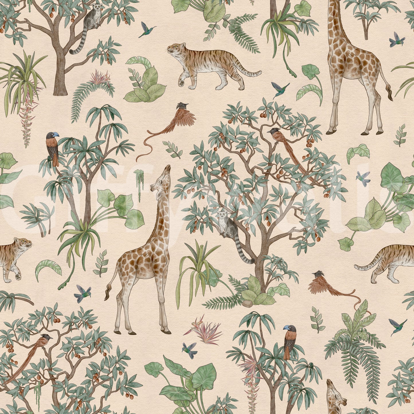 Papel pintado de bocetos de fauna salvaje de la selva Safari