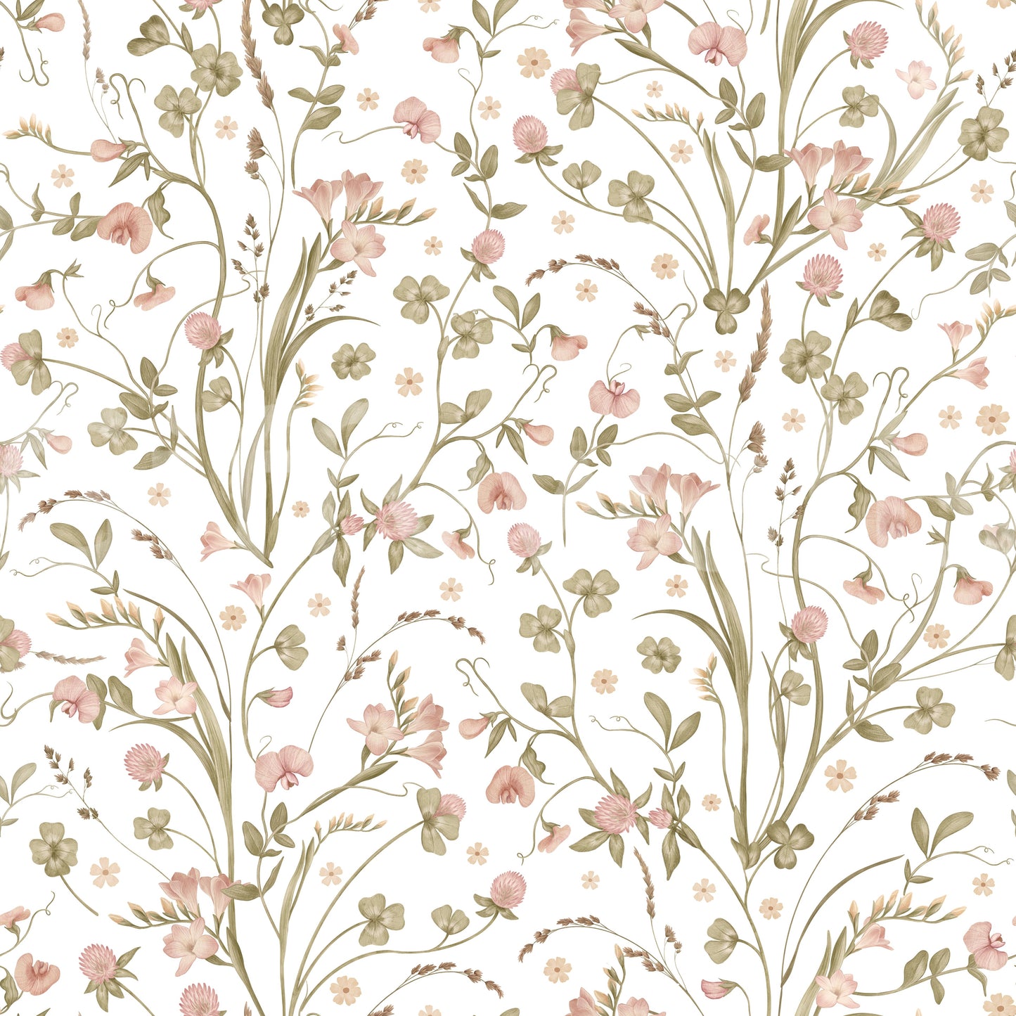 Tapet med botanisk illustration af vilde engblomster