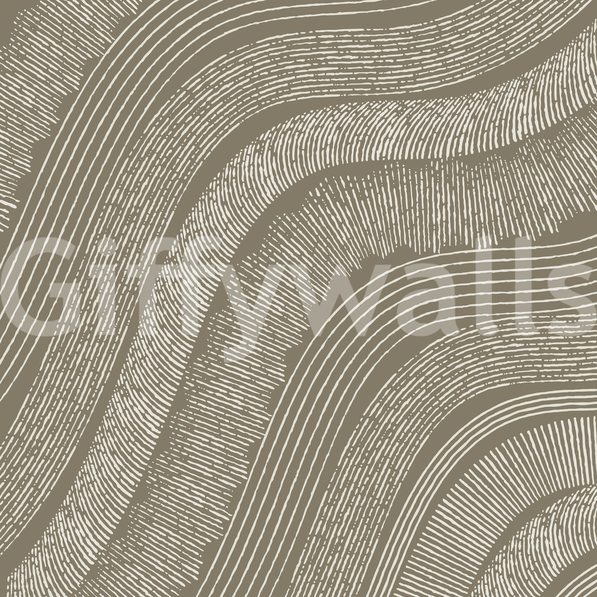 Taupe ground with wavy etched contour lines, close-up mural swatch detail GD12471