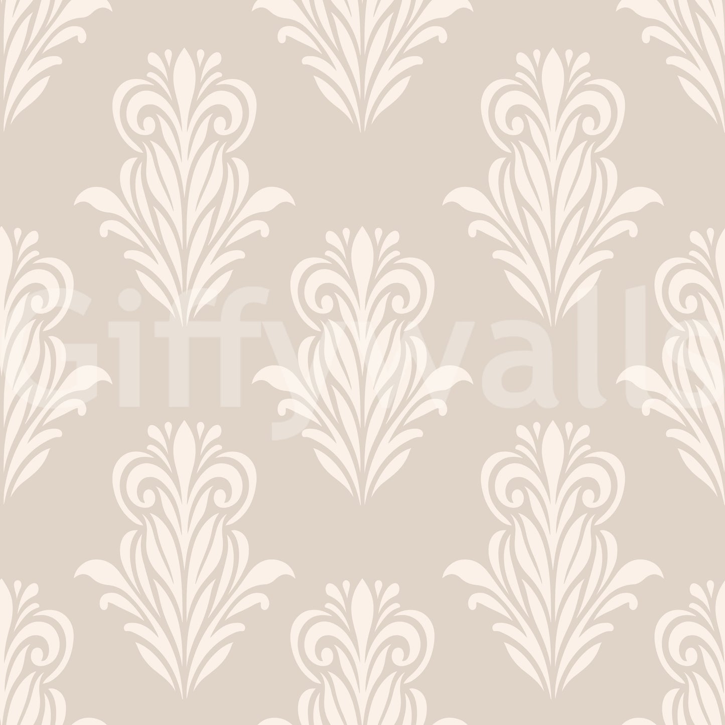 Papier peint à motif de volutes damassées crème