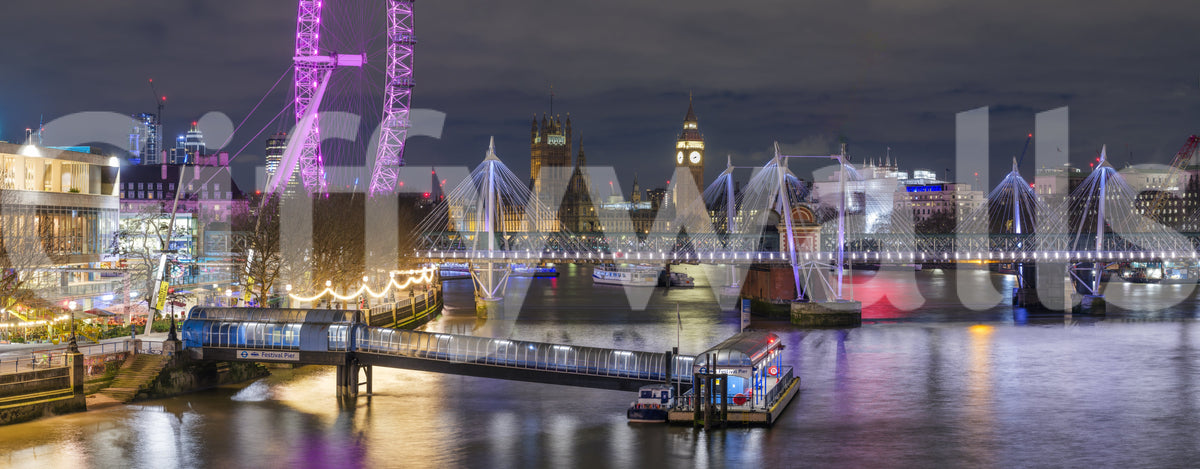 Wandgemälde „Hungerford Bridge – Aussicht in der Abenddämmerung“