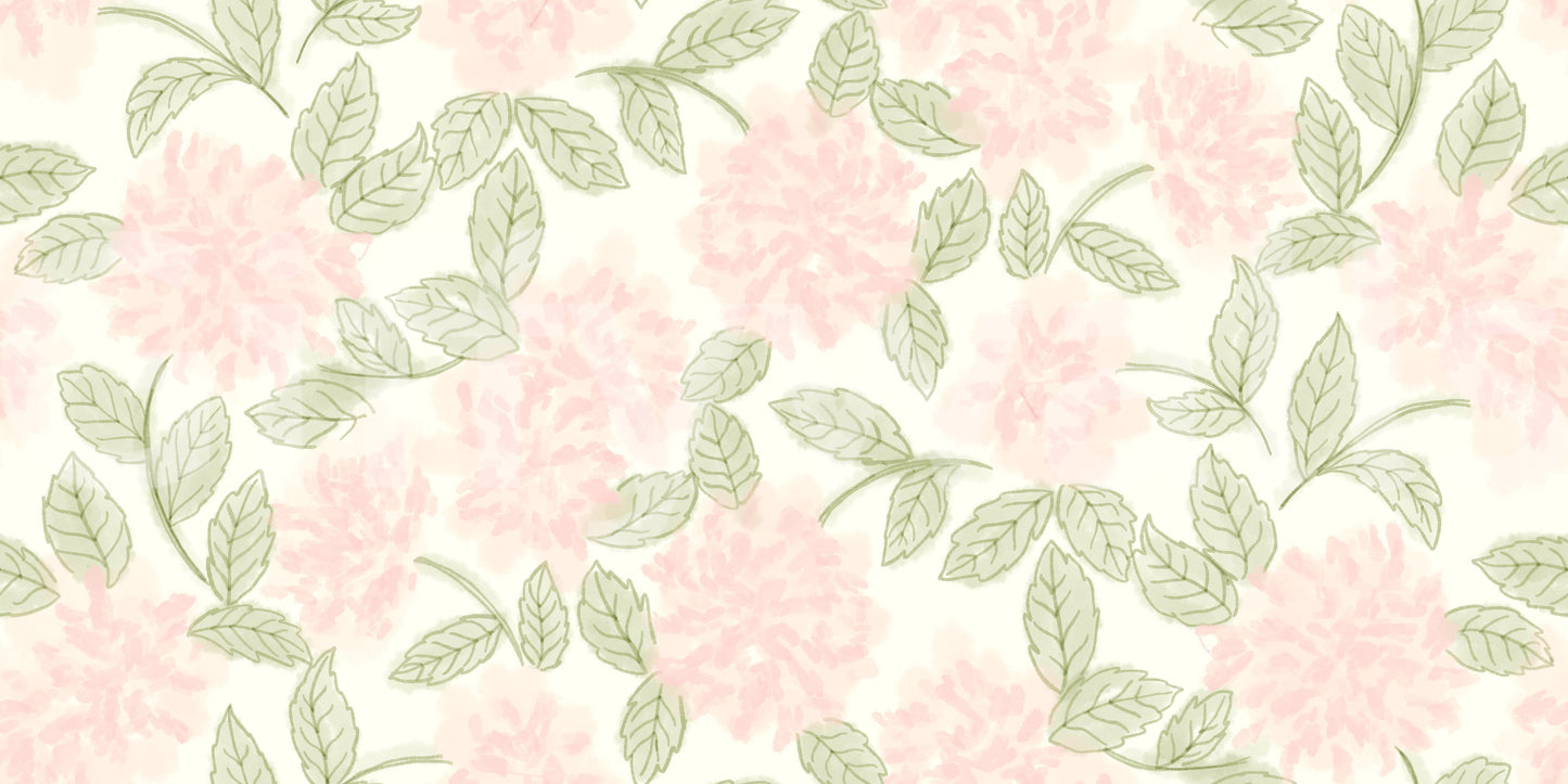 Blush Bloom botanisk skitsetapet