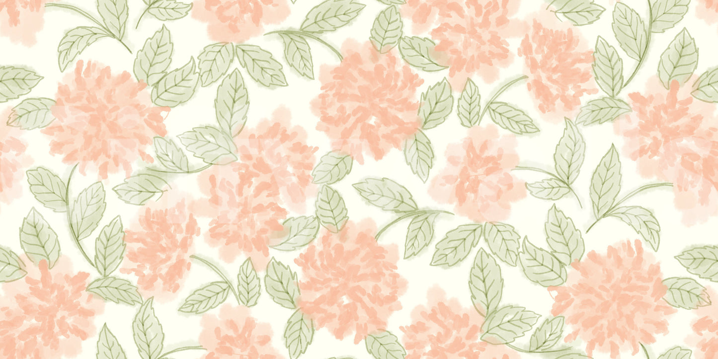 Minimalist Botanical Sage and Peach Garden Wallpaper