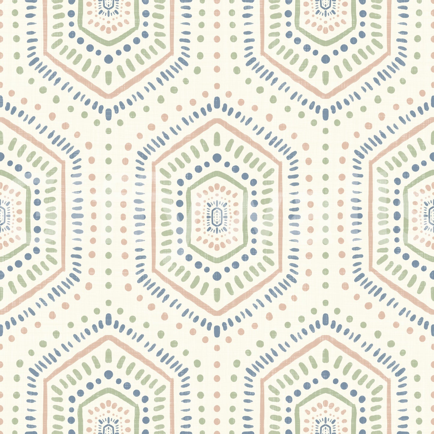 Boho Painted - Abstract Mudcloth Hexagons Tribal Geometric Pattern Grandmillennial Wallpaper