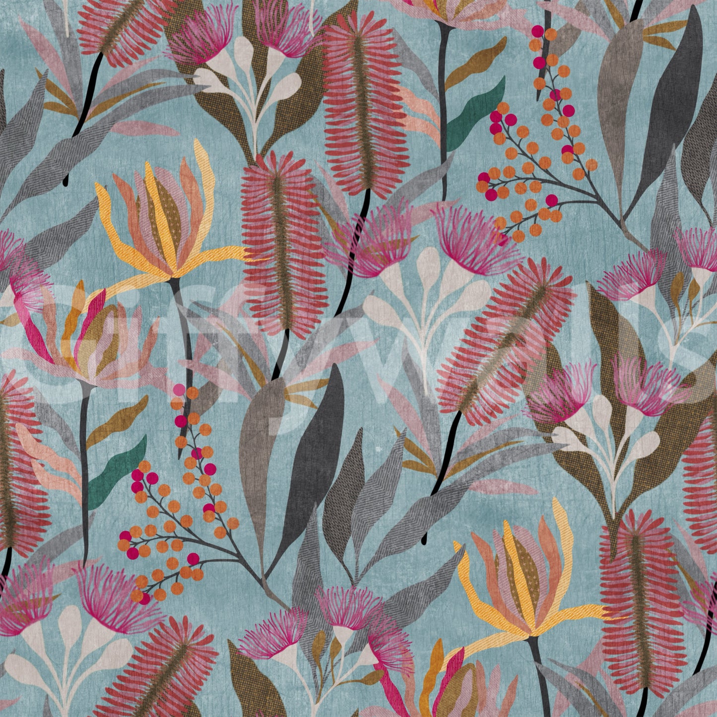 Australische Wildblumenwiese – blaue Tapete