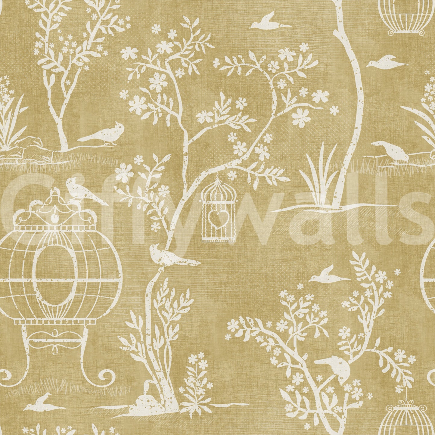 Chinoiserie-Garten mit Vogelkäfig-Tapete