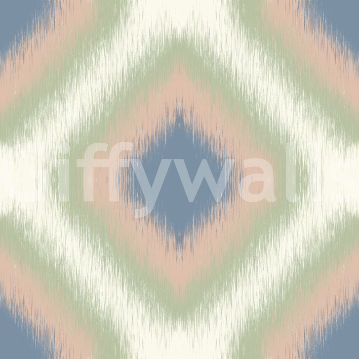Papier peint Heritage Ikat – losanges grandmillennial bleu denim et rose poudré