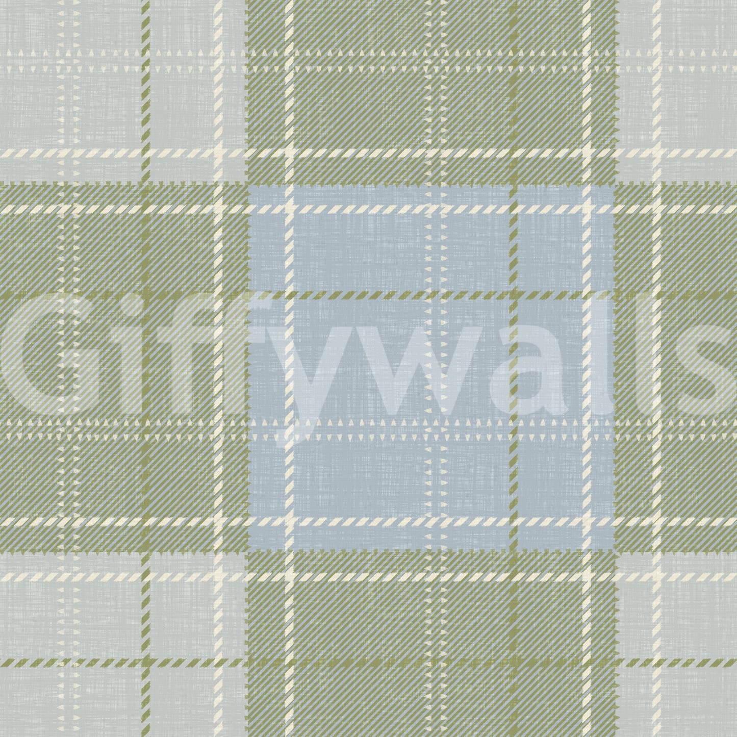 Heritage-Karo – Tartan-Schachbrettmuster aus Leinen – Tapete in Wiesengrün und Blau