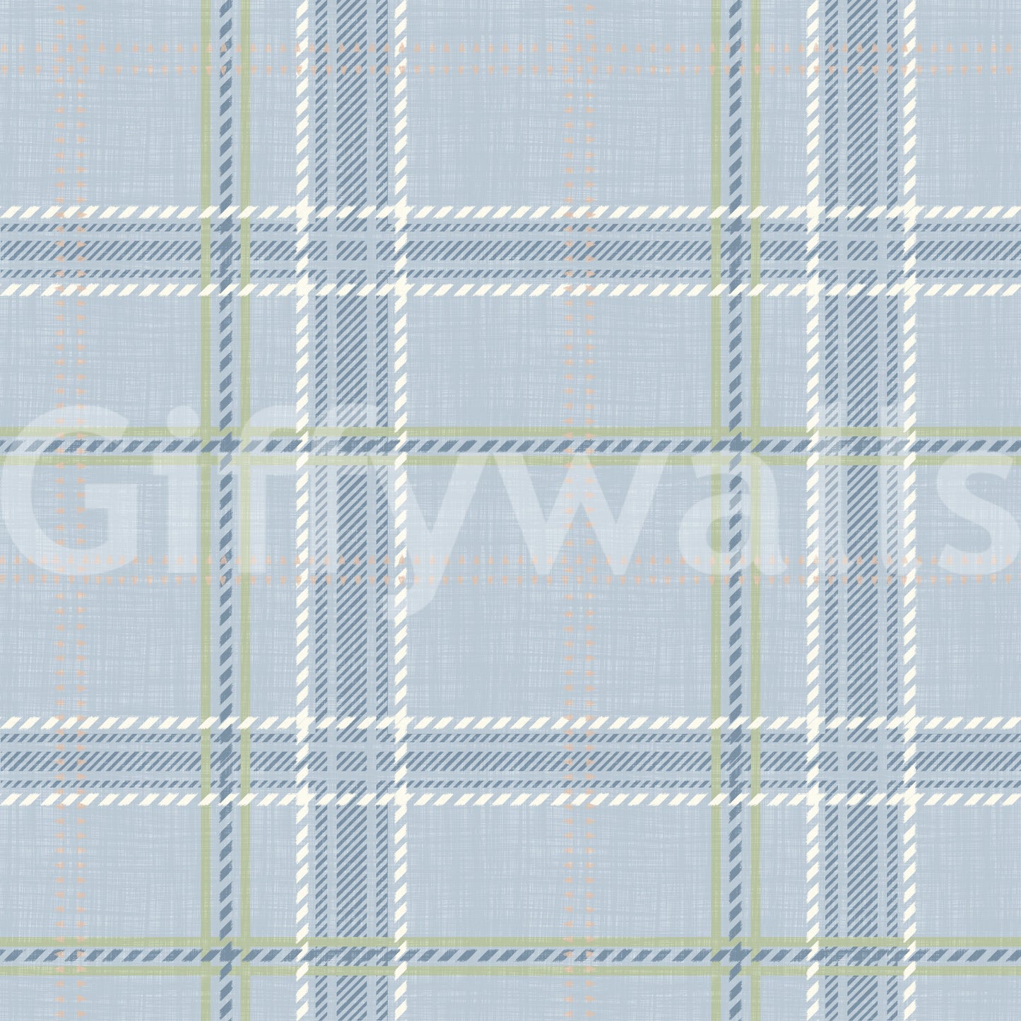 Heritage Plaid - Raamruit-tartaanruit Linnen - Fransblauw & Denimblauw behangpapier