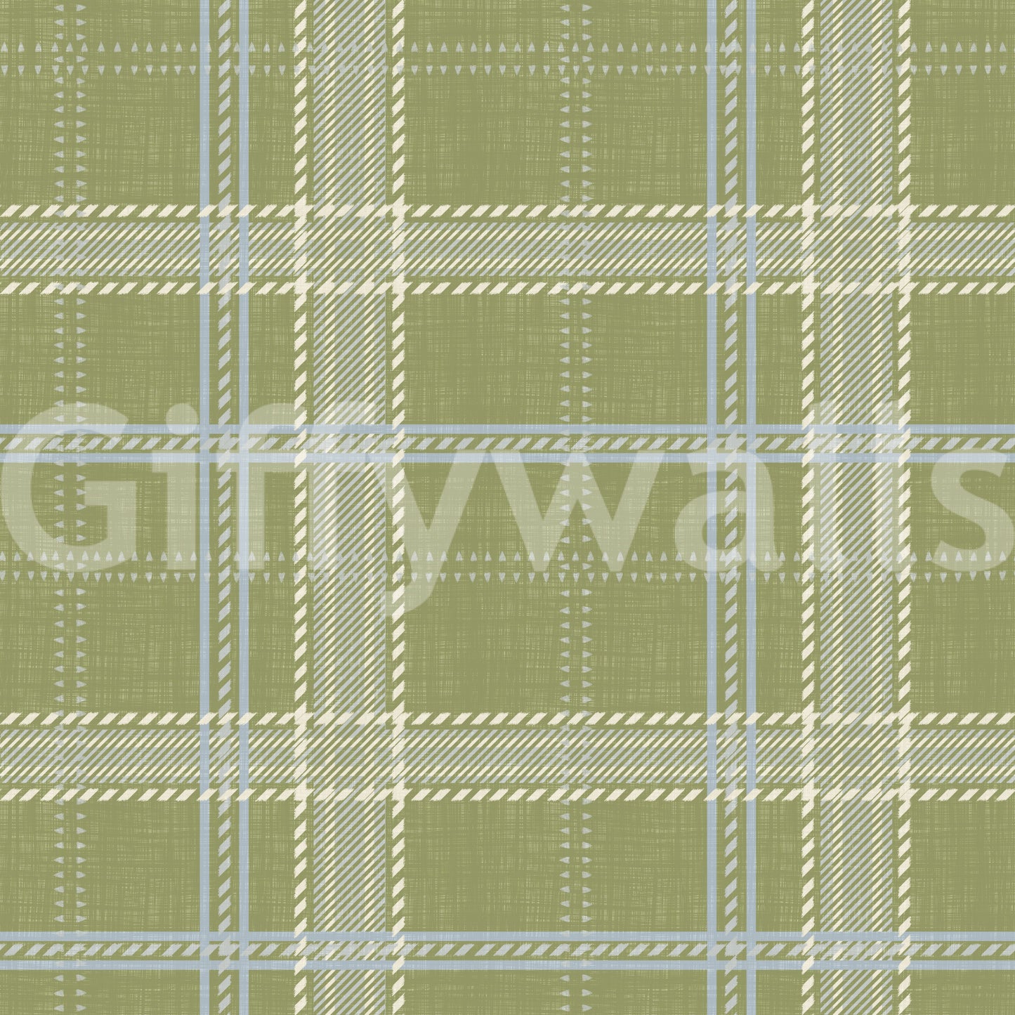 Heritage-rutig – fönsterrutig tartan i linne – ängsgrön och kritvit tapet