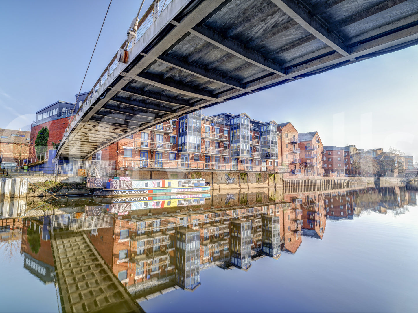 Girder lines lead the eye along this panoramic Steel Bridge wall mural GD12837