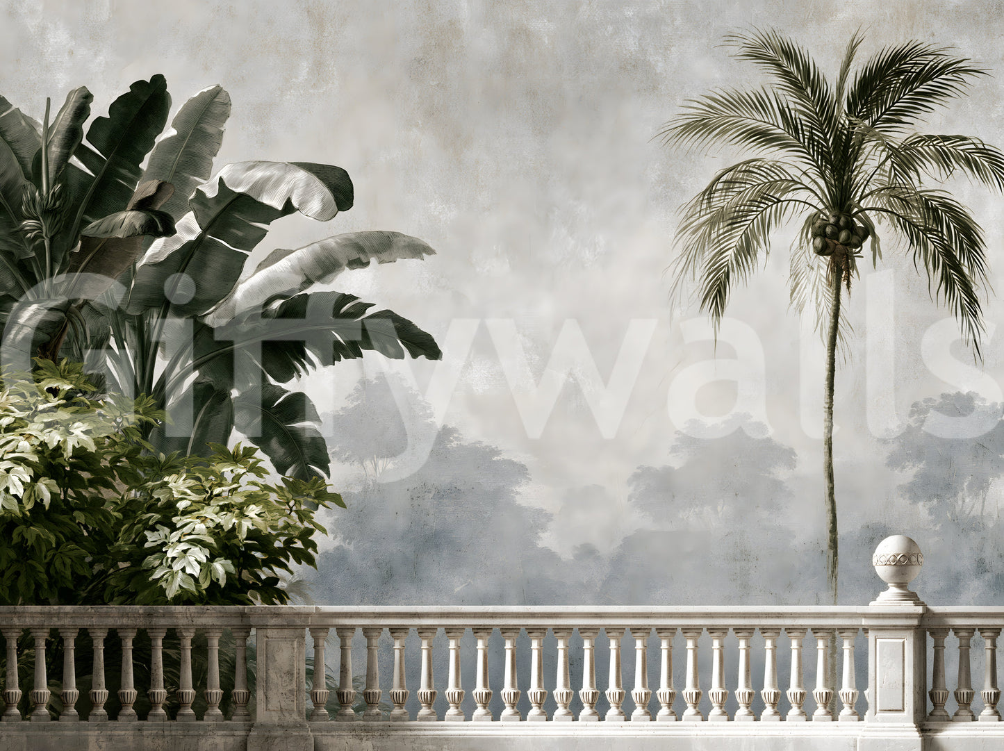 Murale da parete con vista classica su balcone e giardino