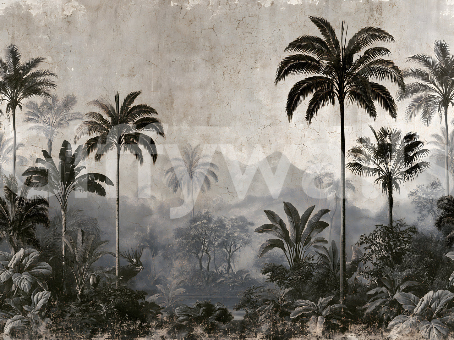 Vintage-Palmenhain-Nebel-Wandbild