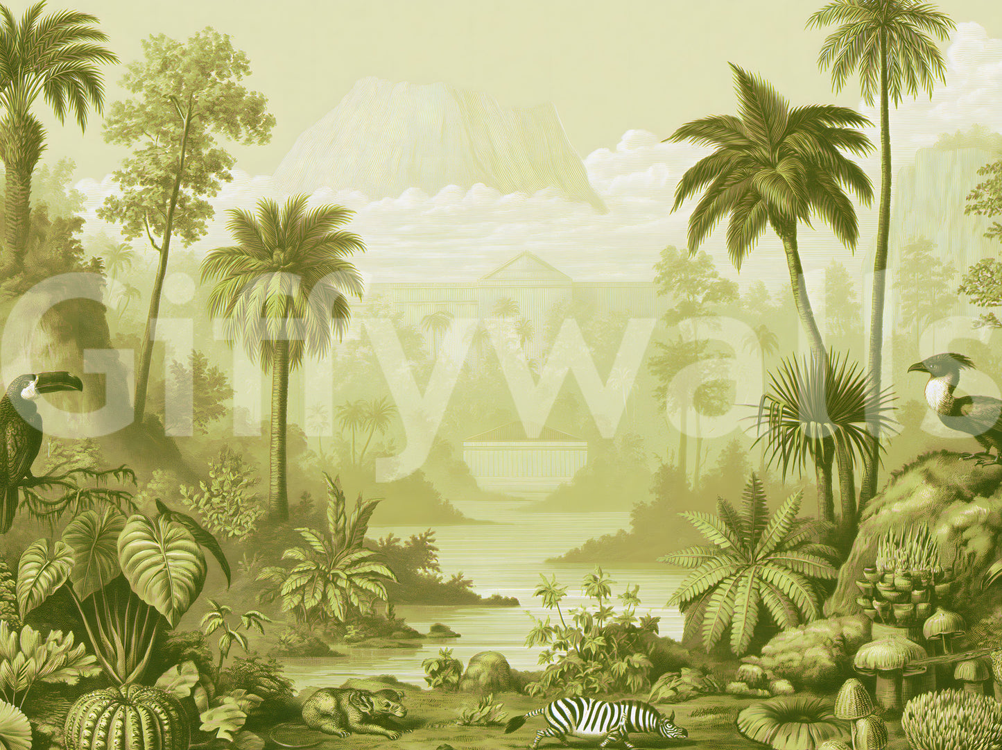 Fresque murale panoramique de jungle verdoyante