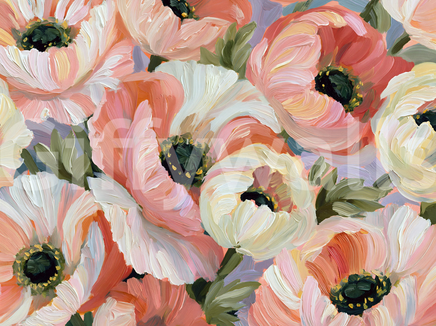 Papier peint panoramique mural « Champ fleuri de coquelicots impressionnistes »