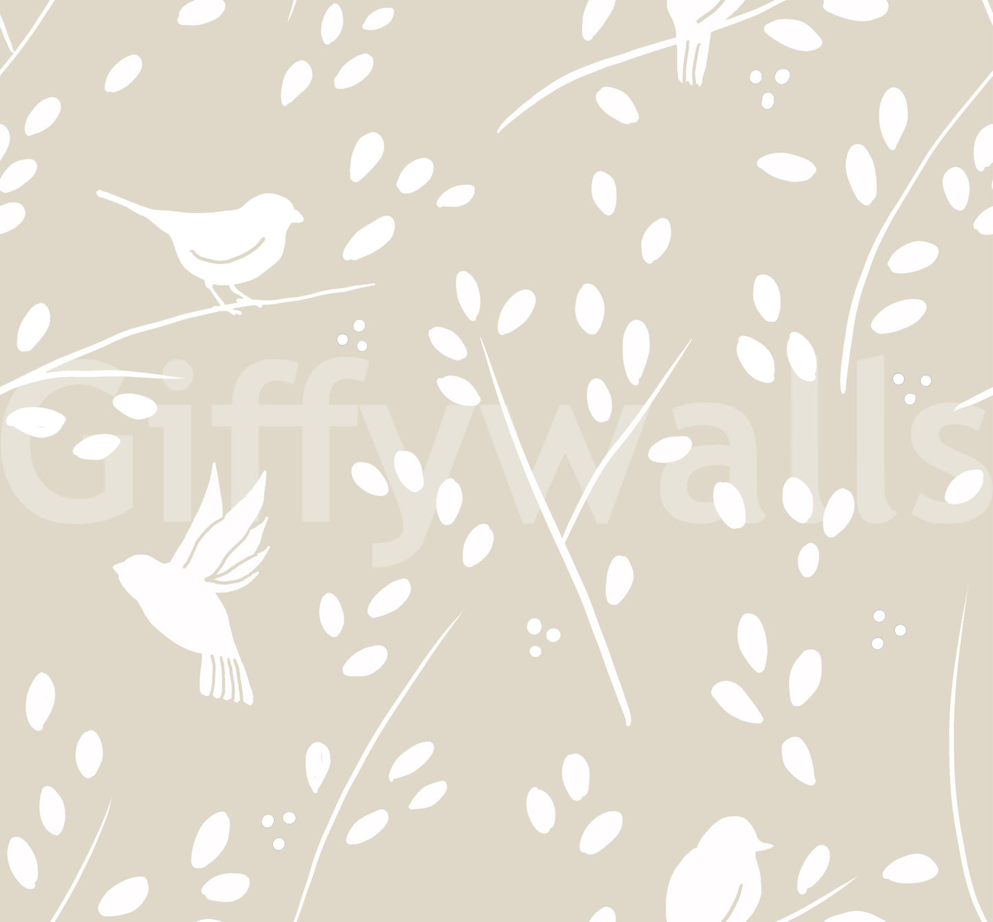 Papier peint « Oiseaux de jardin minimalistes et sereins » en taupe doux