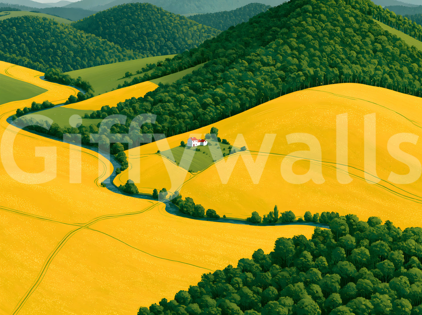 Mural de parede Pastoral Harmony dourado e verde
