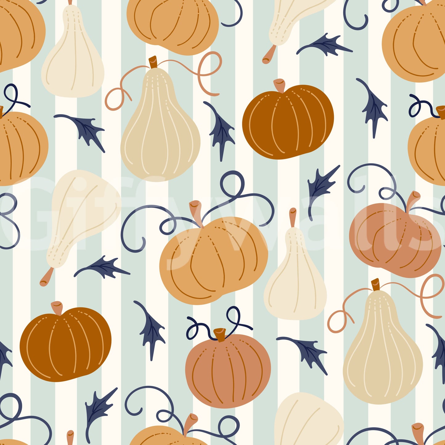 Autumn Harvest Striped Pumpkin Motif Wallpaper