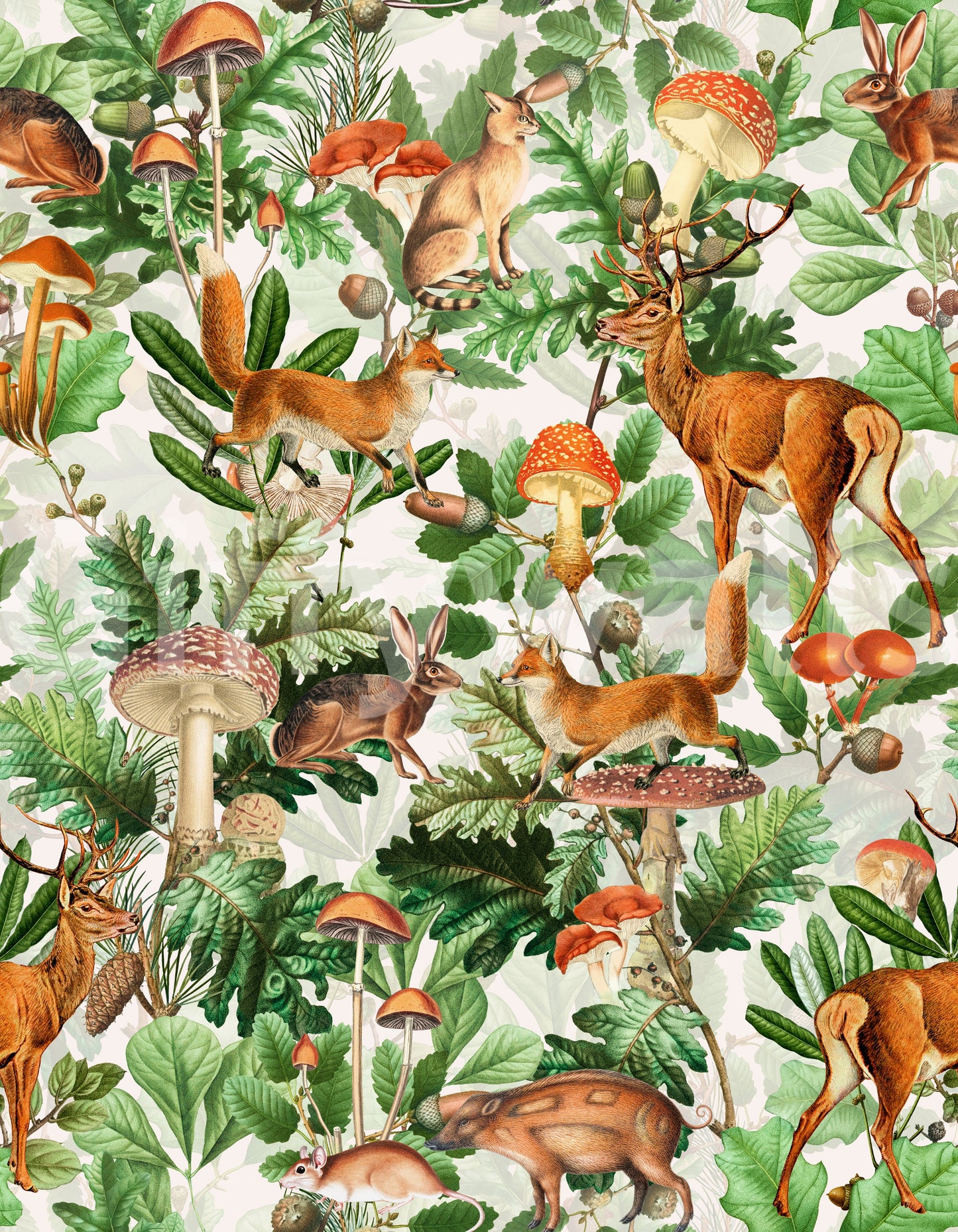 Carta da parati arazzo con creature della foresta e funghi rustici