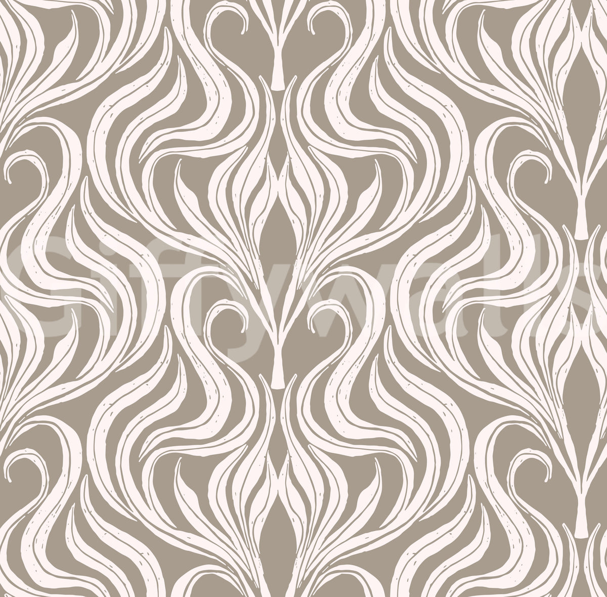 Botanische Damasttapete in Creme und Beige