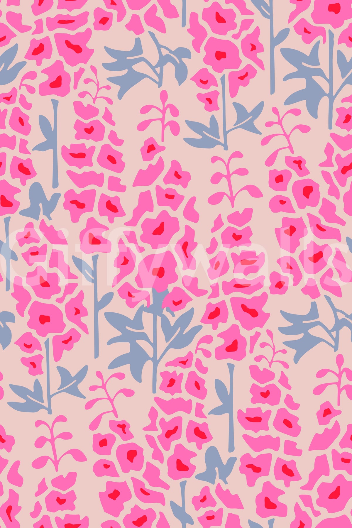 Delphinium-Garten Retro-Sommer Blumen-Tapete in hübschem Rosa