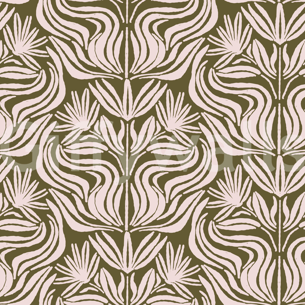 Olive and Blush Organic Abstract Botanical Pattern Wallpaper