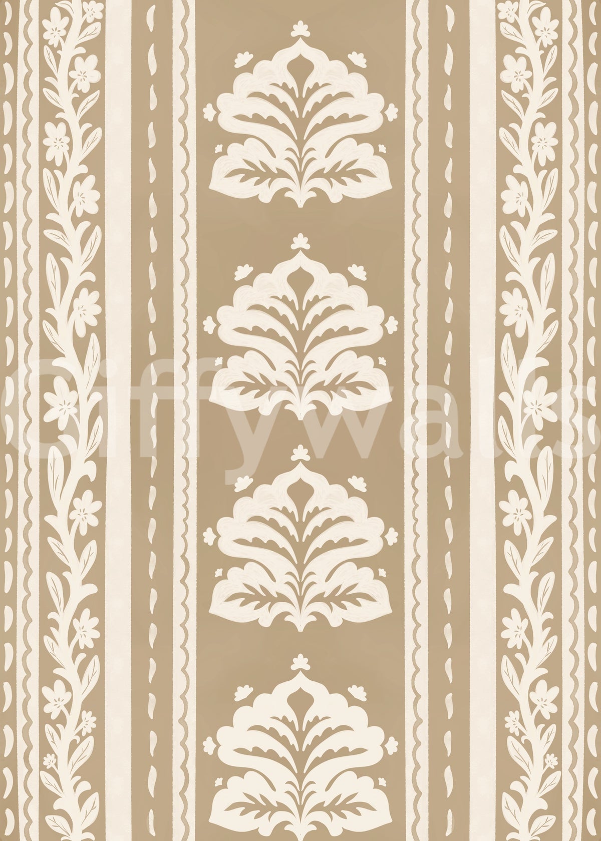 Cream and Taupe Botanical Stripe Wallpaper