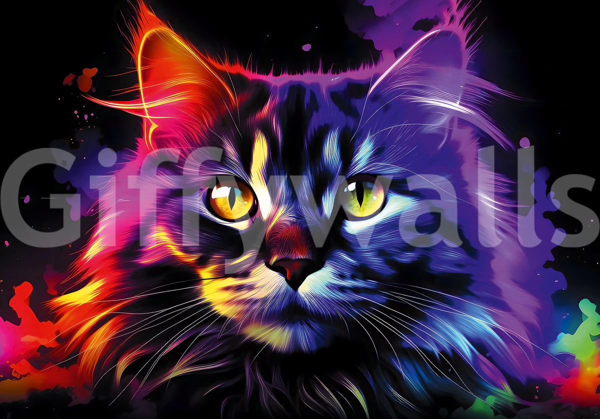 Neon-Katzenporträt-Wandbild