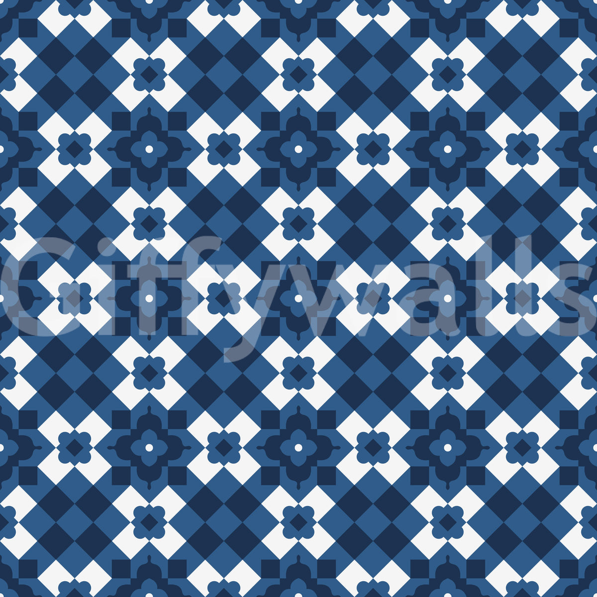 Papier peint à motif de carreaux losanges bleu marine nuit