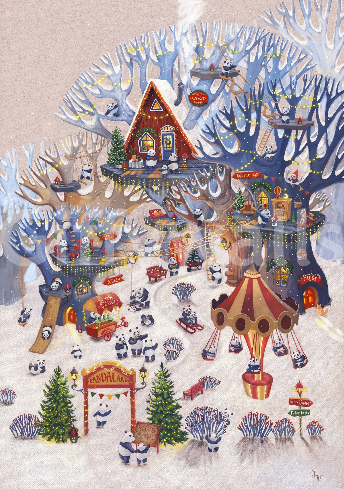 Mural de pared infantil Bosque Invernal del parque Pandaland