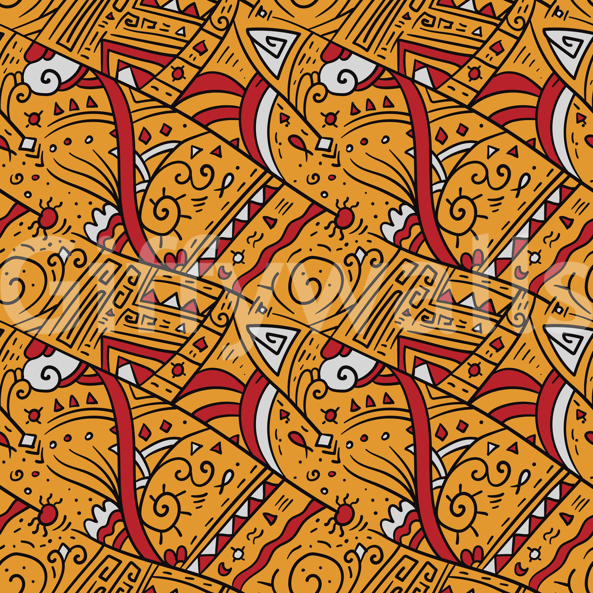 Papier peint à motifs géométriques ocres tribaux