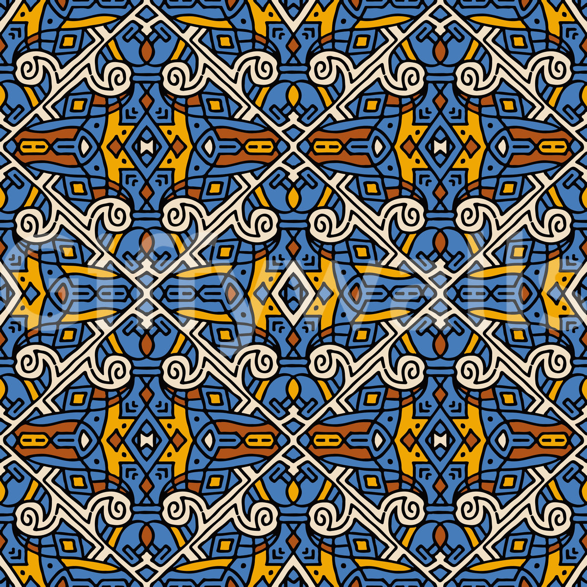 Papier peint Motif de carreaux en mosaïque tribale