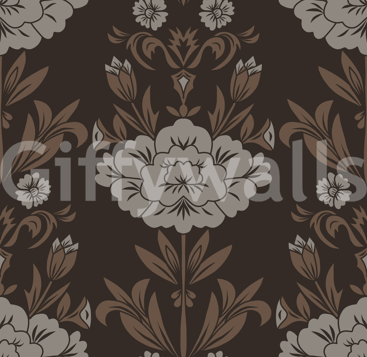 Papel tapiz con motivo floral damasco Choco