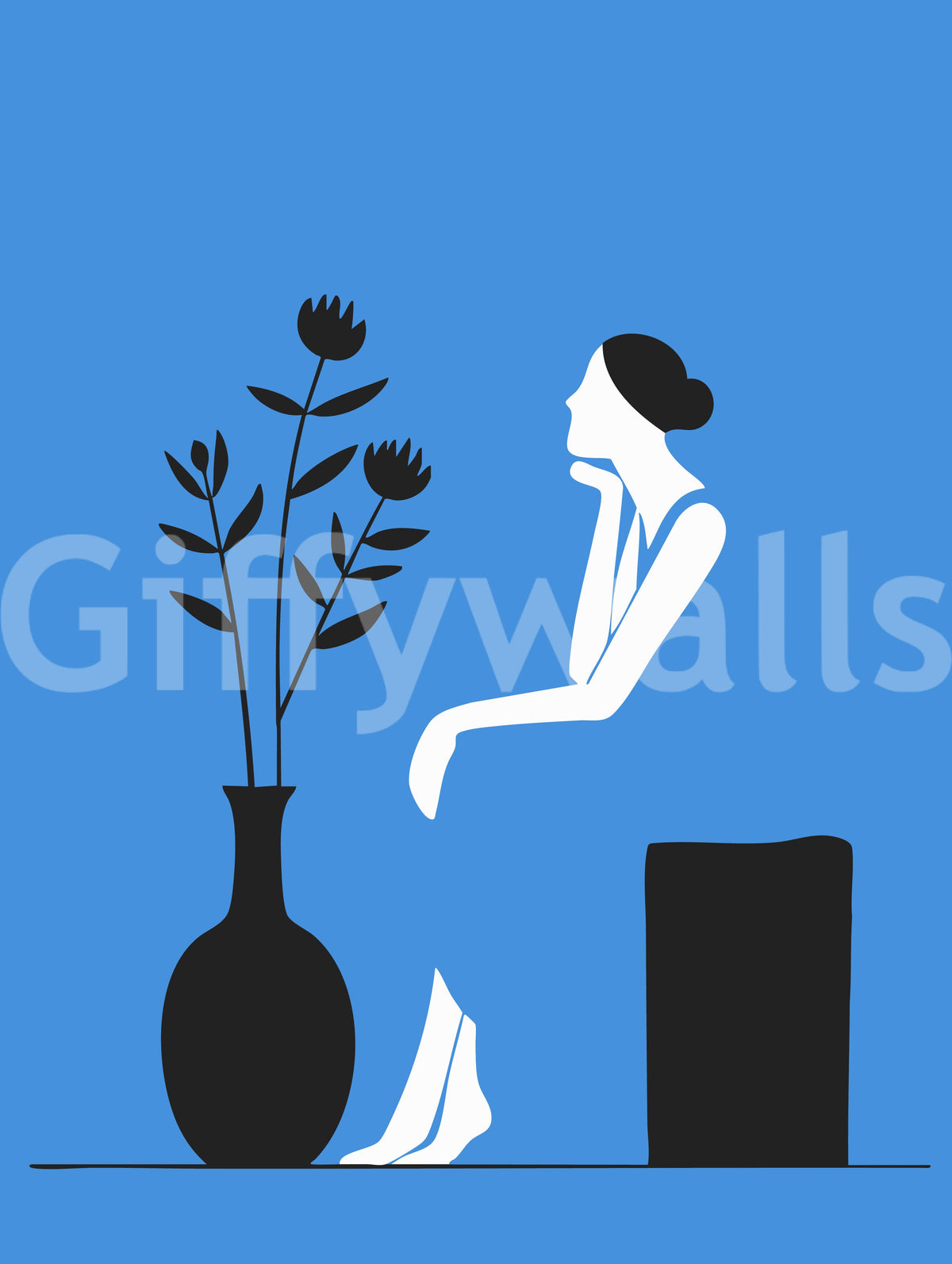 Minimalistisches Wandbild „Dame im blauen Kleid“
