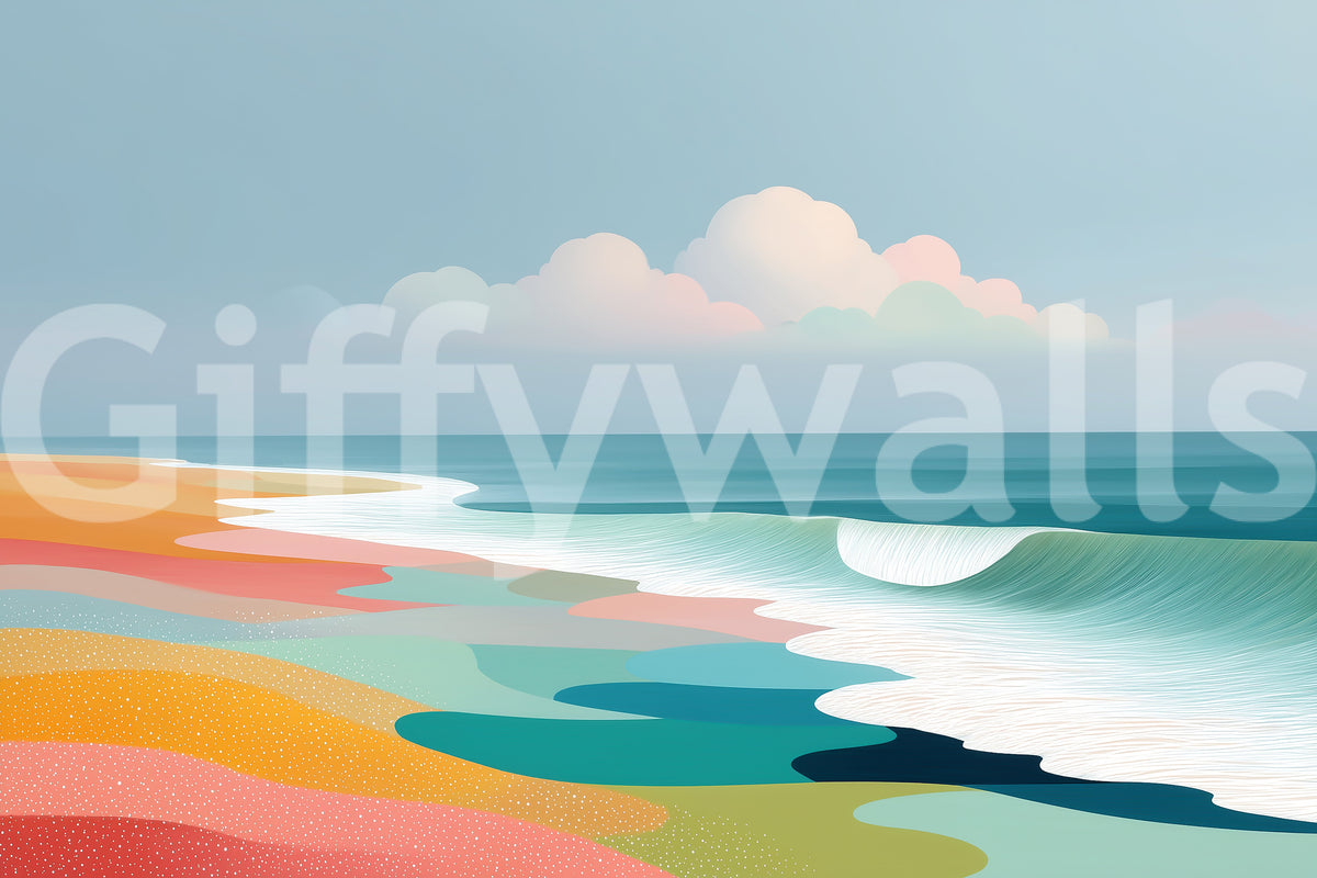 Papier peint panoramique mural représentant un horizon de plage tropicale éclatant et des vagues ondoyantes